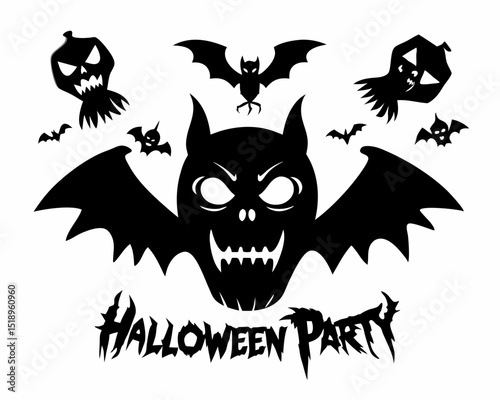 Halloween party flyer fangs set silhouette vector illustration