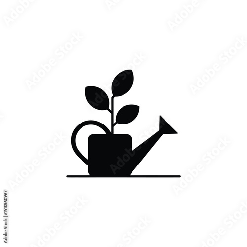 Black and White of Watering Can With Plant Growing From It