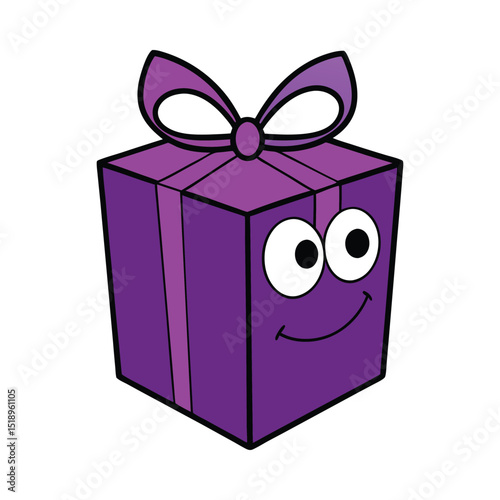 Happy purple cartoon gift box with bow
