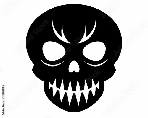Halloween skull icon. Black silhouette of a human skull. Vector illustration