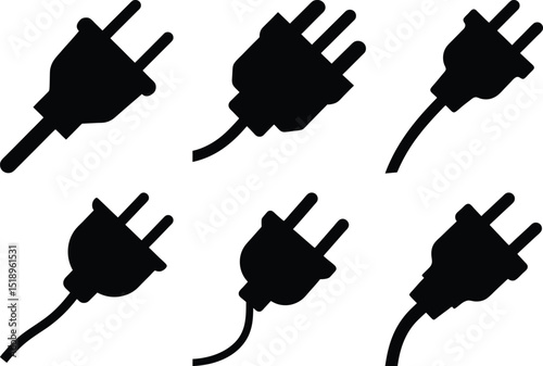 Electrical plugs variety in black silhouette image, illustration of energy supply
