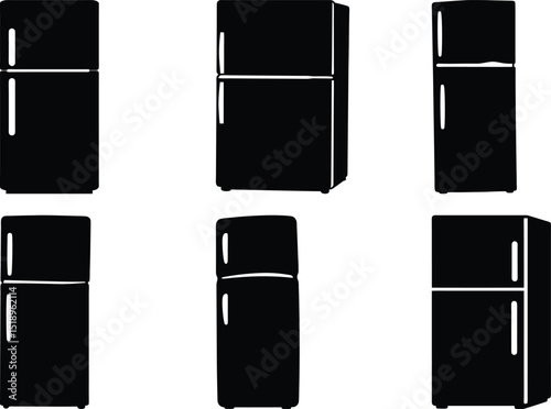 Six Classic Black and White Refrigerator Silhouettes in a Simple Graphic