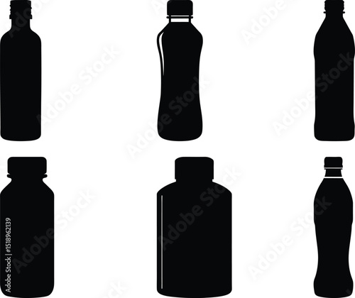 Collection of different shaped bottles in black silhouette on a white background