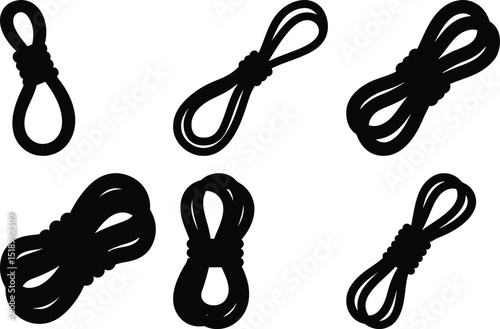Vector illustration of various ropes, in different coiling configurations on white backdrop