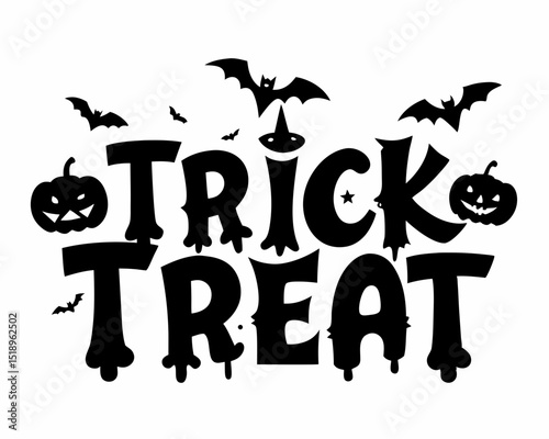 Halloween trick or treat text design silhouette, Trick or Treat T-shirt Design, Halloween Typograph