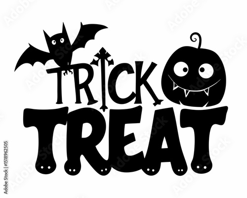 Halloween trick or treat text design silhouette, Trick or Treat T-shirt Design, Halloween Typograph