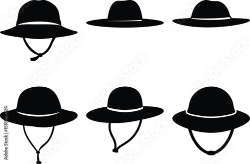 Collection of Black and White Hat Icons in a Graphic Arrangement