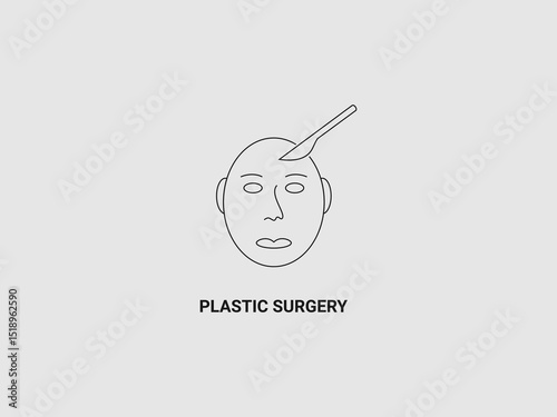 A simple outline drawing of a human head with a surgical scalpel positioned as if performing plastic surgery