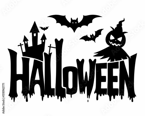 Halloween concept typography vector silhouette graphic design. Halloween t shirt design, halloween night vector illustration