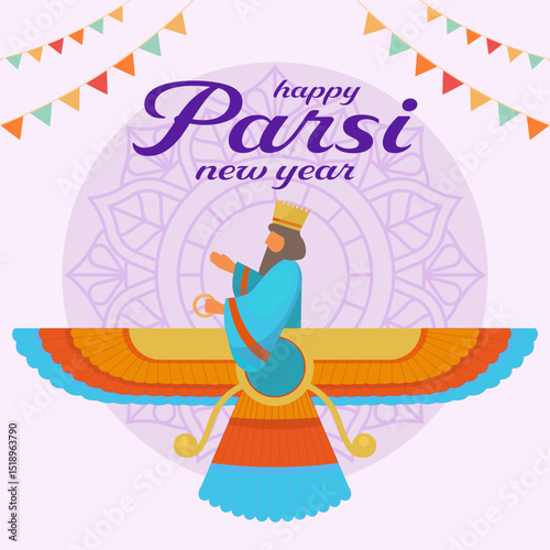 happy parsi new year illustration in flat design style