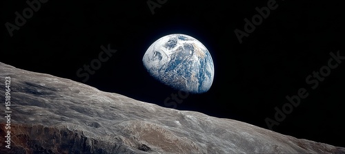 Fototapeta Naklejka Na Ścianę i Meble -  A earth view from moon. Space astronomy science education. Generative AI technology.