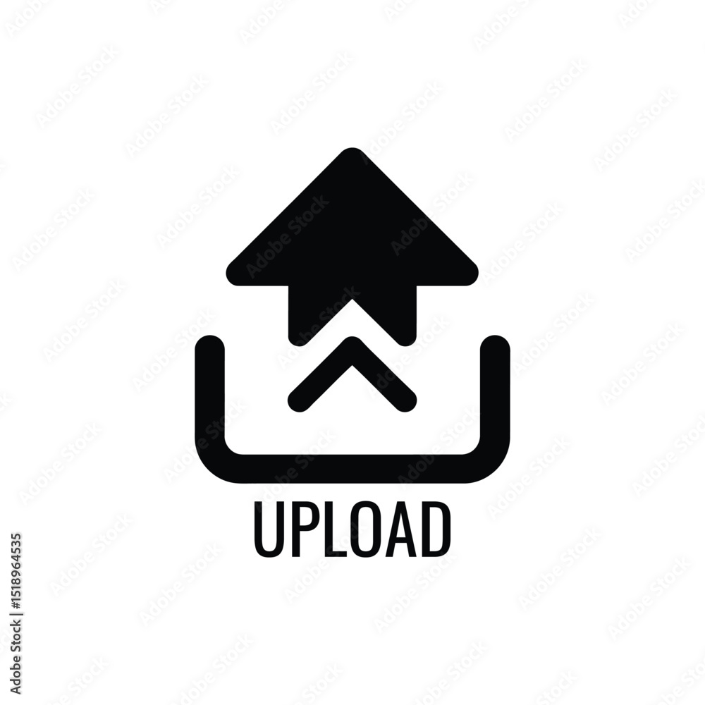Black and White Upload Icon with Arrow and the Word UPLOAD Black and White Upload Icon with Arrow and the Word UPLOAD