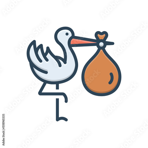 Color illustration icon for stork