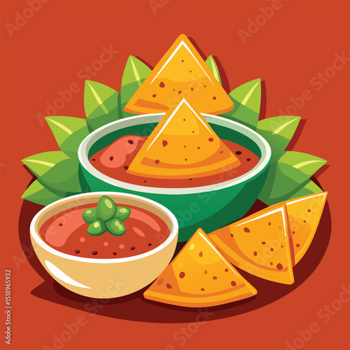 Delicious tortilla chips with salsa a tasty snack vector illustration