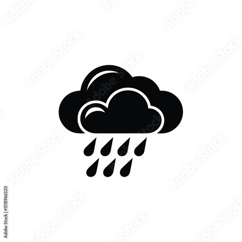 Black Cloud Raining Weather Icon Illustration of Rain Drops Falling Downwards