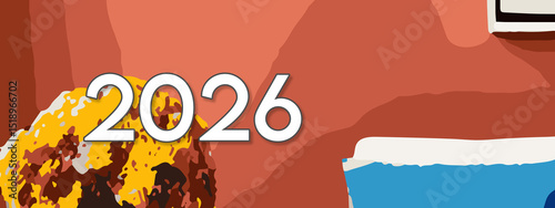 2026 Happy New Year colorful Background Design. multicolor 2026 New year Greeting Card, 2026 long Banner, two thousand twenty six Poster. abstract design with 2026 number. art design background 2026