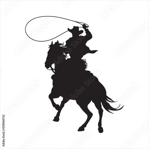 Cowboy Silhouette on Rearing Horse with Lasso - Western & Rodeo Icon