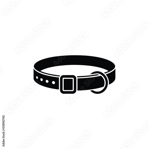 Black Dog Collar With Buckle and Ring Isolated on White Background for Pets