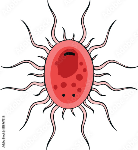 Stylized Microscopic Cell with Numerous Appendages