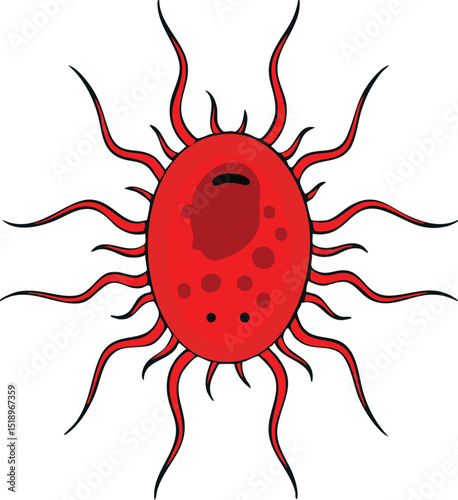 Stylized Microscopic Cell with Numerous Appendages