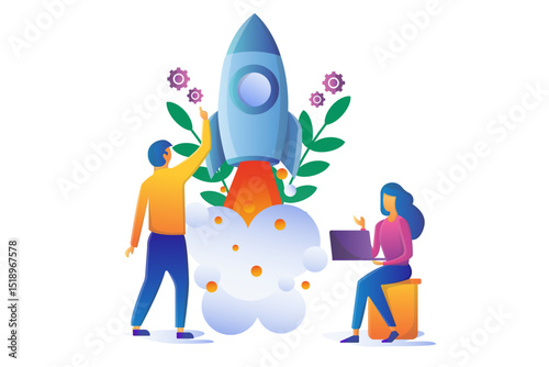 Startup Launch Concept - Modern Flat Vector Illustration