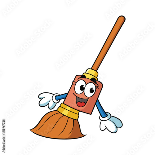 Happy broom cartoon character cleaning illustration