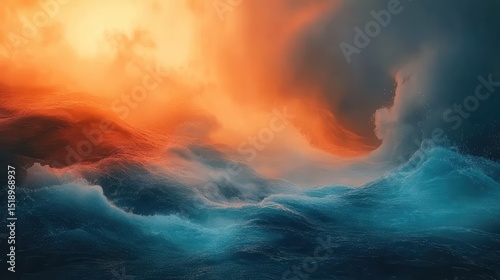 Dramatic Ocean Waves at Sunset Abstract Seascape