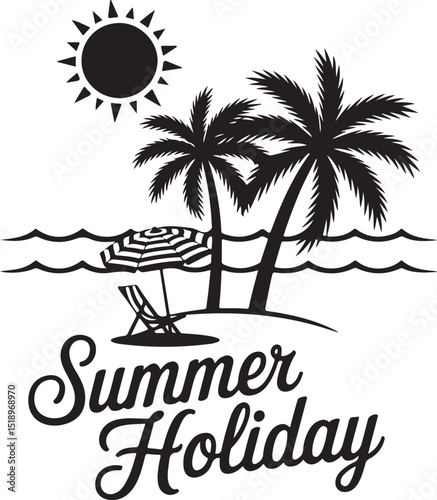 Summer Holiday Tropical Beach Scene Illustration