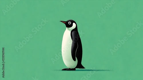 A single adorable penguin stands proudly against a vibrant teal background in this charming illustrated portrait.
