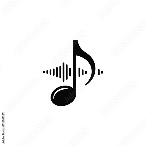 Black Musical Note with Soundwave Visuals in Simple Artistic Illustration