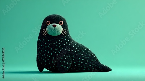 Adorable 3D rendered cartoon seal pup sits on teal background, perfect for children's book illustration or cute ing asset.