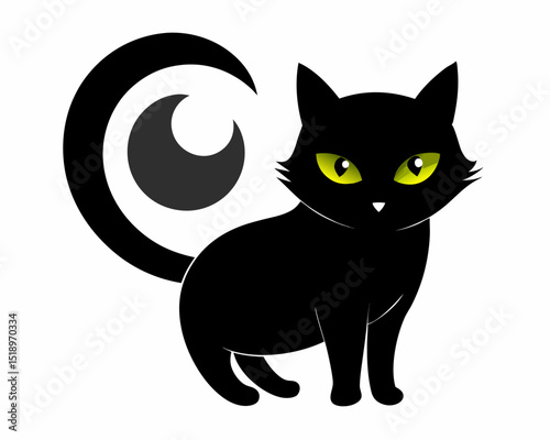 Black cat under a full moon on halloween vector, A Halloween black cat sitting under a full moon silhouette. vector illustration
