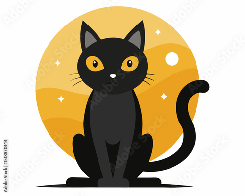 Black cat under a full moon on halloween vector, A Halloween black cat sitting under a full moon silhouette. vector illustration