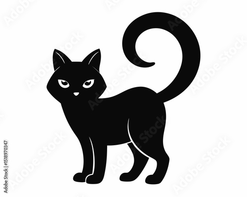 Black cat under a full moon on halloween vector, A Halloween black cat sitting under a full moon silhouette. vector illustration