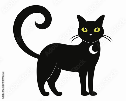 Black cat under a full moon on halloween vector, A Halloween black cat sitting under a full moon silhouette. vector illustration