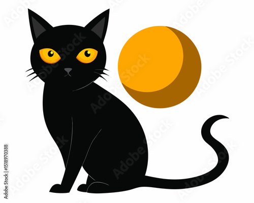 Black cat under a full moon on halloween vector, A Halloween black cat sitting under a full moon silhouette. vector illustration