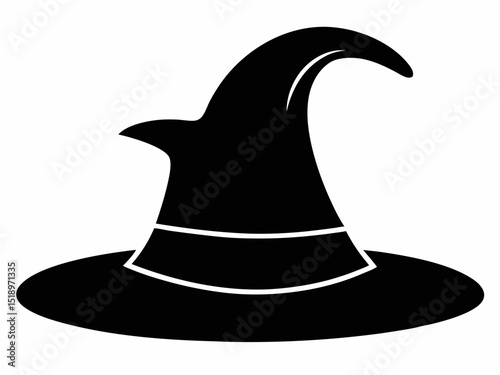 Black silhouette of a witch hat isolated, 
Collection of witch hat silhouette vector illustration for Halloween season