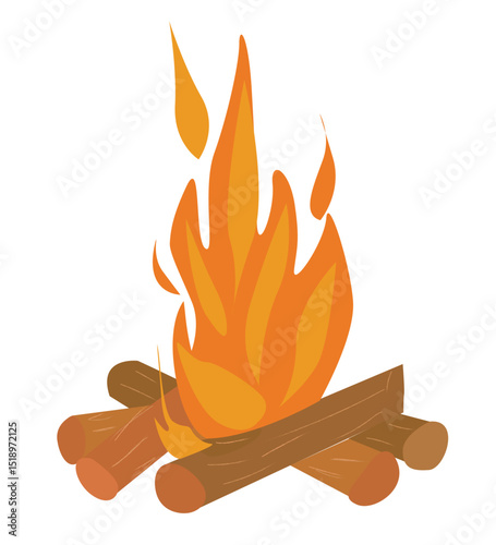  A firewood flame, a burning campfire or bonfire. Wood fire.