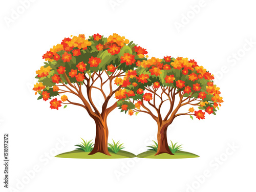 flowering trees isolated on white background
