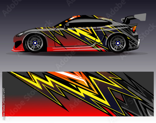 Car wrap design vector. Graphic abstract stripe racing background designs for vehicle, rally, race, adventure and car racing livery