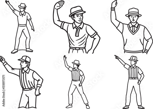 Set of Cricket umpire outline vector and illustration line art