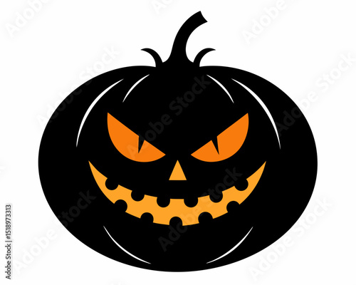 A single lit spooky halloween pumpkin vector, Halloween pumpkin on white background