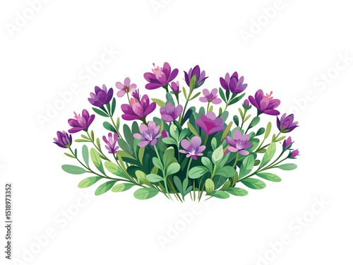 Purple flower bush illustration isolated on white background
