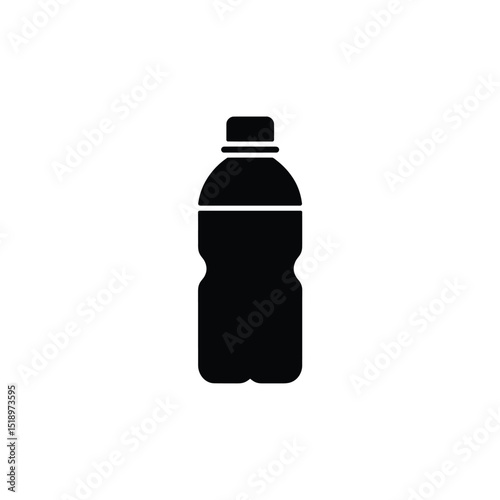 Black Silhouette of a Plastic Water Bottle with Lid on White Background