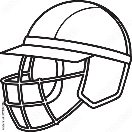 Cricket helmet outline vector and illustration line art