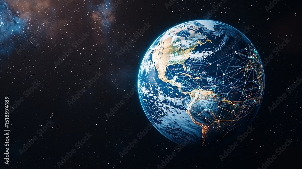 Obraz premium Earth in space, digital network connections shown
