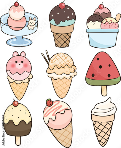 ice cream set, cartoon ice cream, ice cream, ice cream, ice cream, ice cream