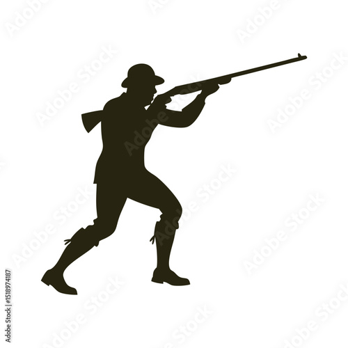Vector silhouette illustration of an armed soldier with a rifle silhouette vector icon on white background