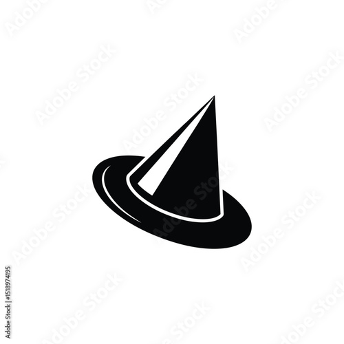 Black Silhouette of a Witch Hat Pointed Cone and Wide Brim Isolated on White Background