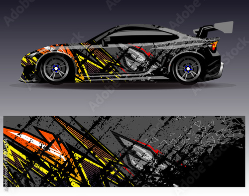 Car wrap design vector. Graphic abstract stripe racing background designs for vehicle, rally, race, adventure and car racing livery